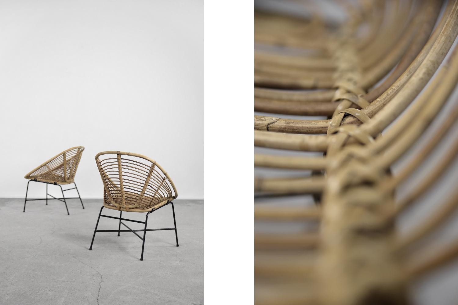 Inconnu Chaises en bambou vintage modernes mi-siècle, années 1960, lot de 2 en vente