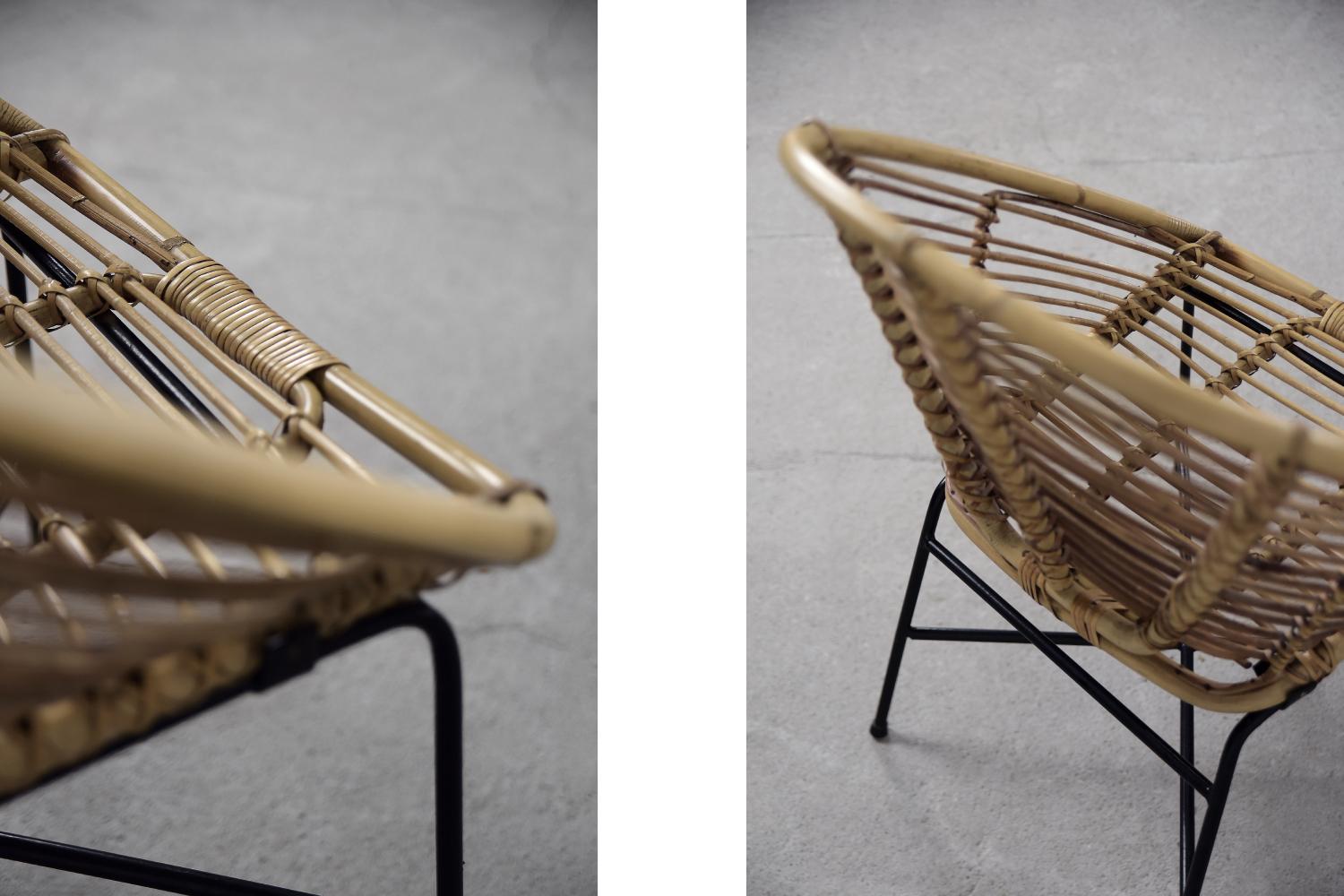 Pair of Vintage Mid-Century Modern Black Metal & Natural Bamboo Chairs, 1960s For Sale 1