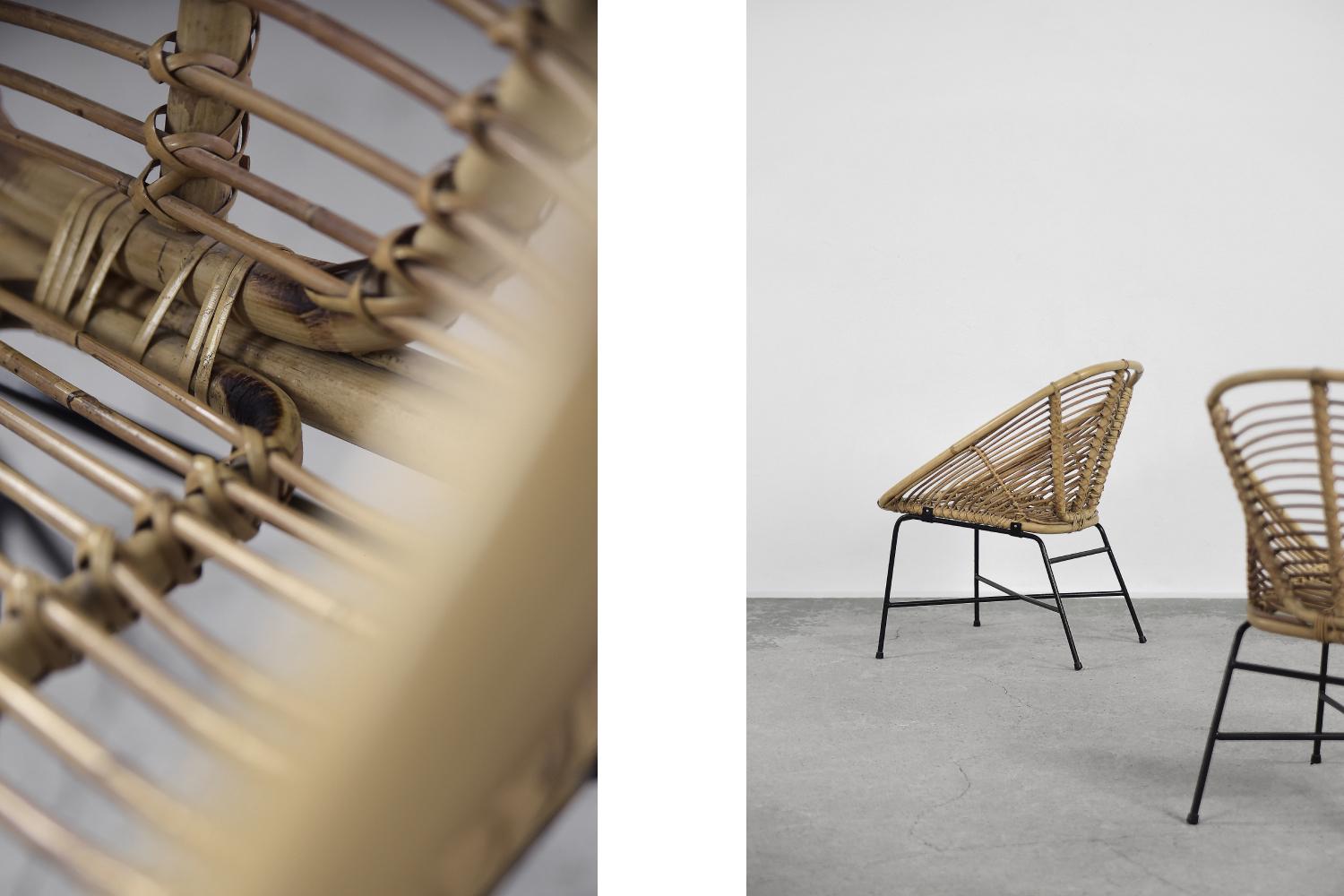 Métal Chaises en bambou vintage modernes mi-siècle, années 1960, lot de 2 en vente