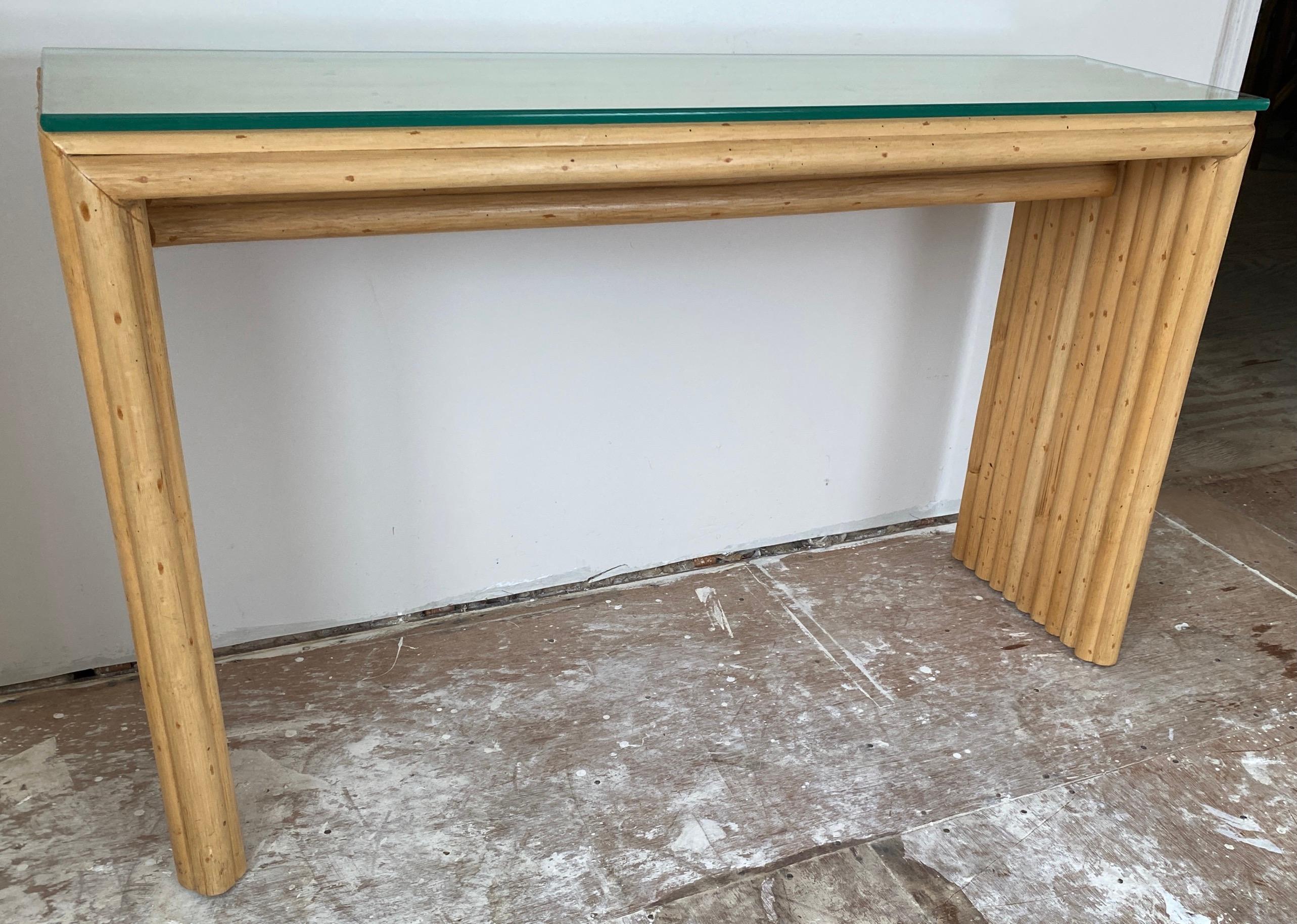 Hand-Crafted Vintage Mid-Century Modern Bamboo Console Table For Sale