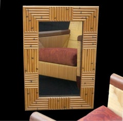 Vintage Mid Century Modern Bamboo Rattan Bronze Mirror