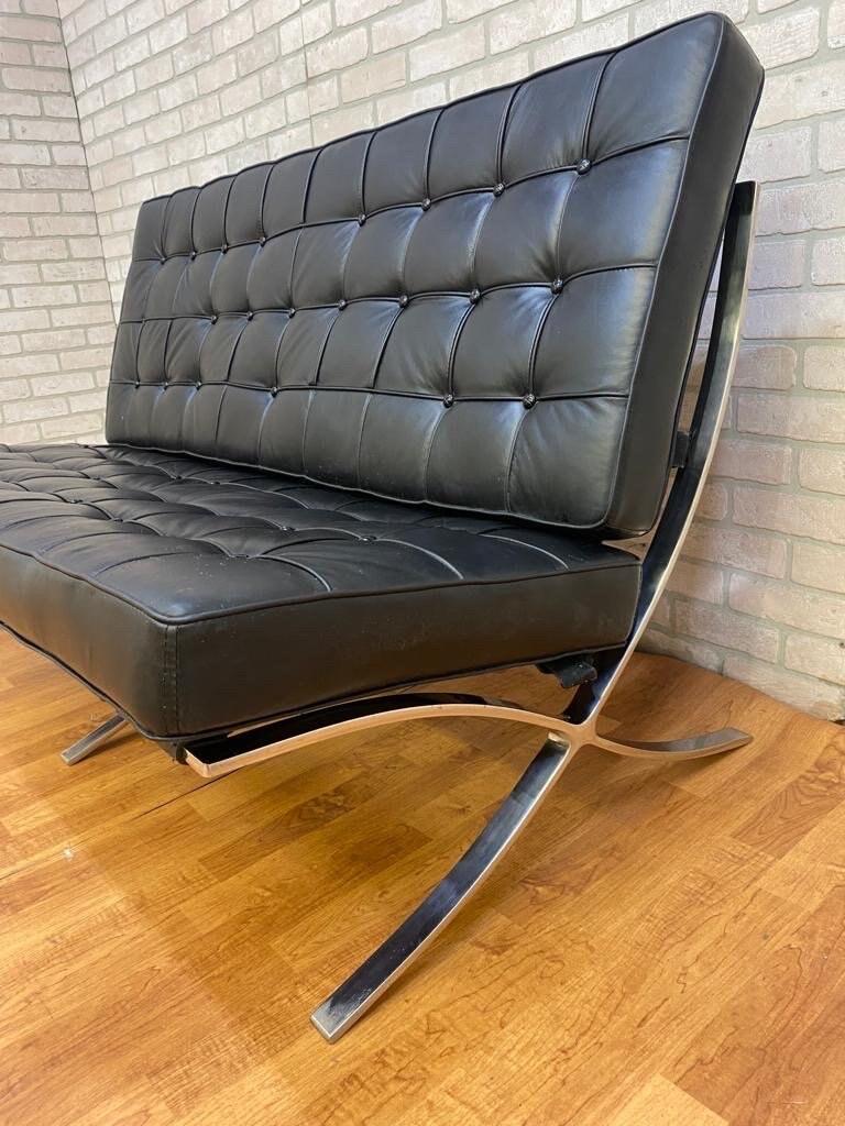 Vintage Mid Century Modern Barcelona Style Loveseat Sofa In Good Condition In Chicago, IL
