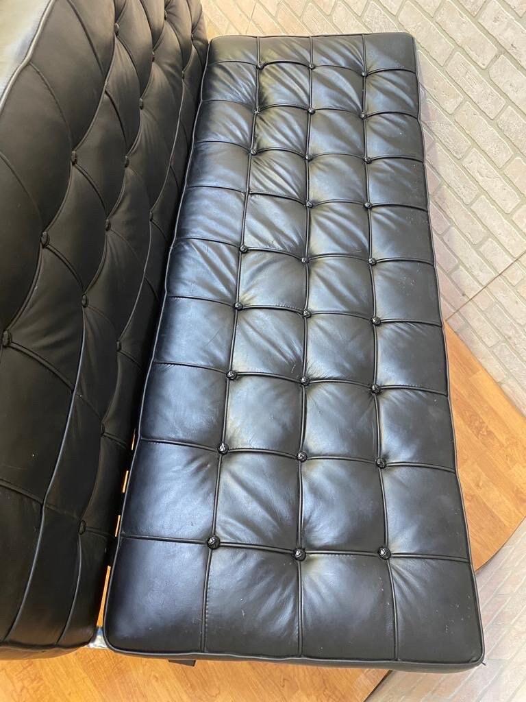 Faux Leather Vintage Mid Century Modern Barcelona Style Loveseat Sofa