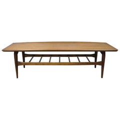 Vintage Mid-Century Modern Bassett Walnut Sculpted Edge Surfboard Coffee Table