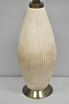 Vintage Mid Century Modern Beige Sculptural Ceramic Pottery Ribbed Table Lamp