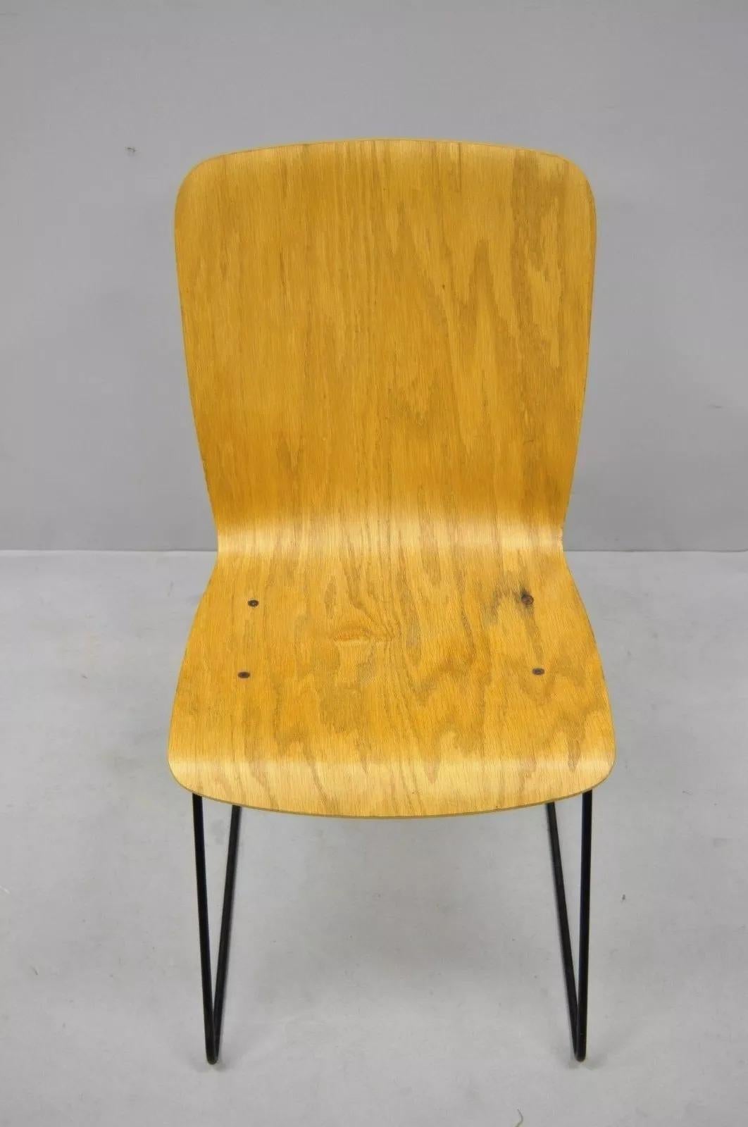 Vintage Mid Century Modern Bent Plywood Iron Base Tilt Back Side Chair im Angebot 3