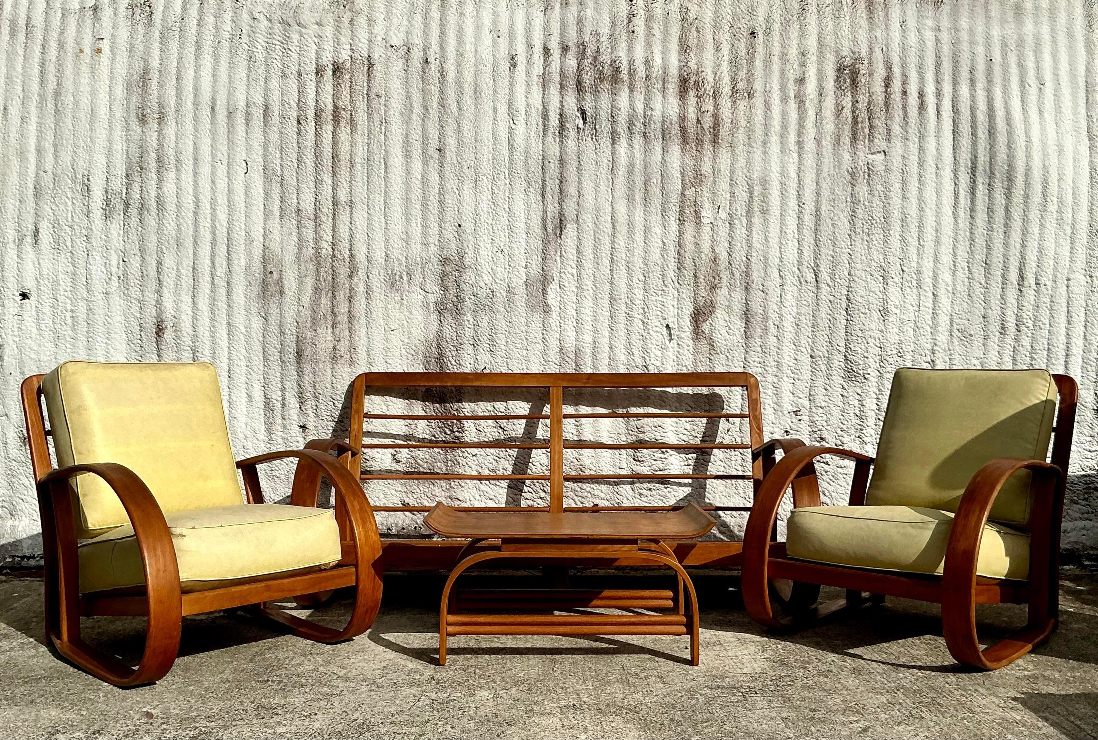 Sillas de salón vintage de madera curvada de mediados de siglo según Gilbert Rhode - un par en venta 1