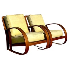 Paire de fauteuils de salon vintage en bois courbé, modernes du milieu du siècle dernier, d'après Gilbert Rhode