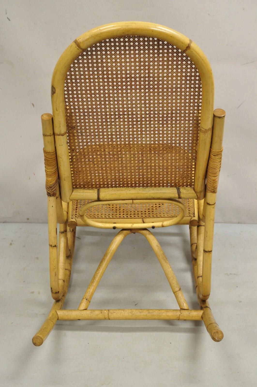 Vintage Mid Century Modern Bentwood Bamboo Rattan Cane Rocking Chair Rocker For Sale 3