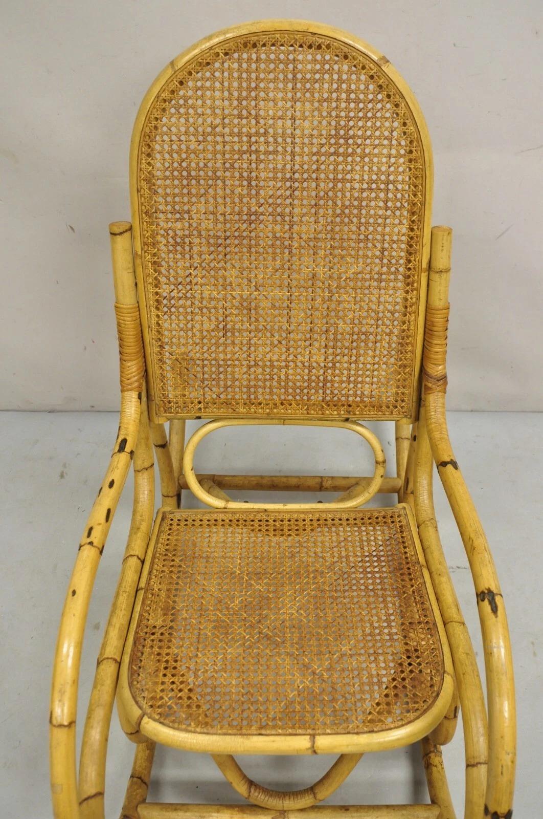 Unknown Vintage Mid Century Modern Bentwood Bamboo Rattan Cane Rocking Chair Rocker For Sale