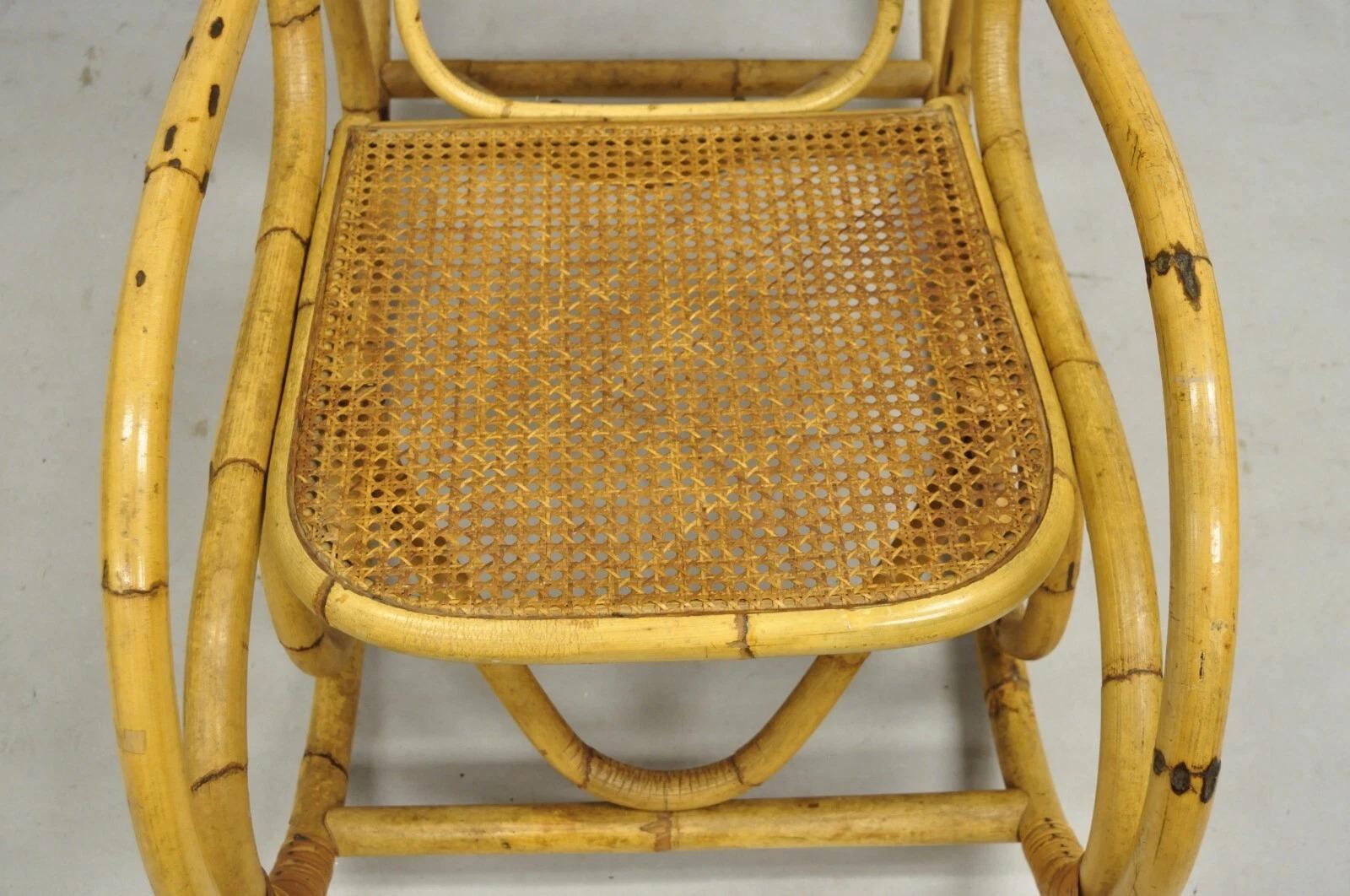 20th Century Vintage Mid Century Modern Bentwood Bamboo Rattan Cane Rocking Chair Rocker For Sale