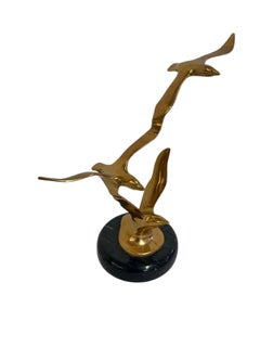 Vintage Mid Century Modern Birds in Flight Sculpture Brass Marble C Jere Style
