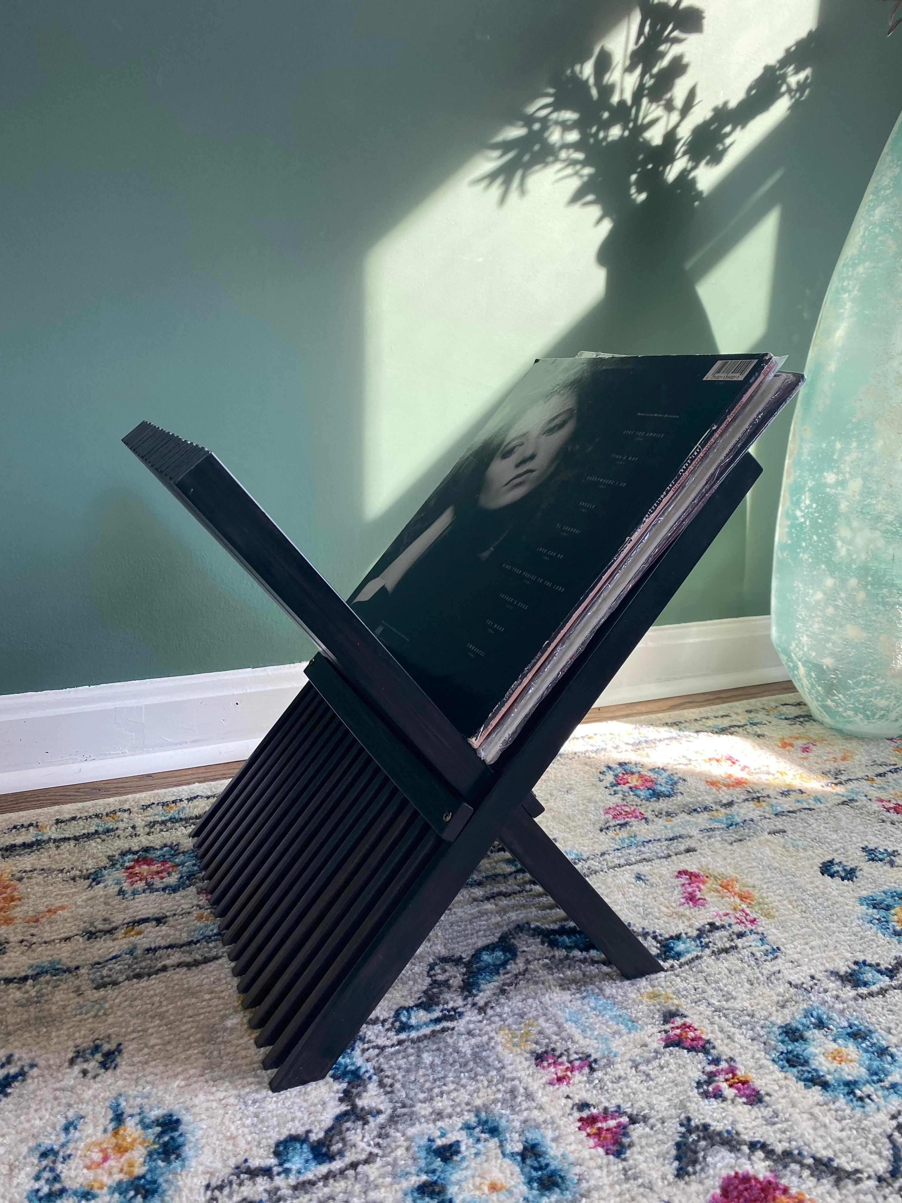 Vintage Mid Century Modern Black Acrylic Foldable Magazine Rack In Good Condition For Sale In Medina, OH