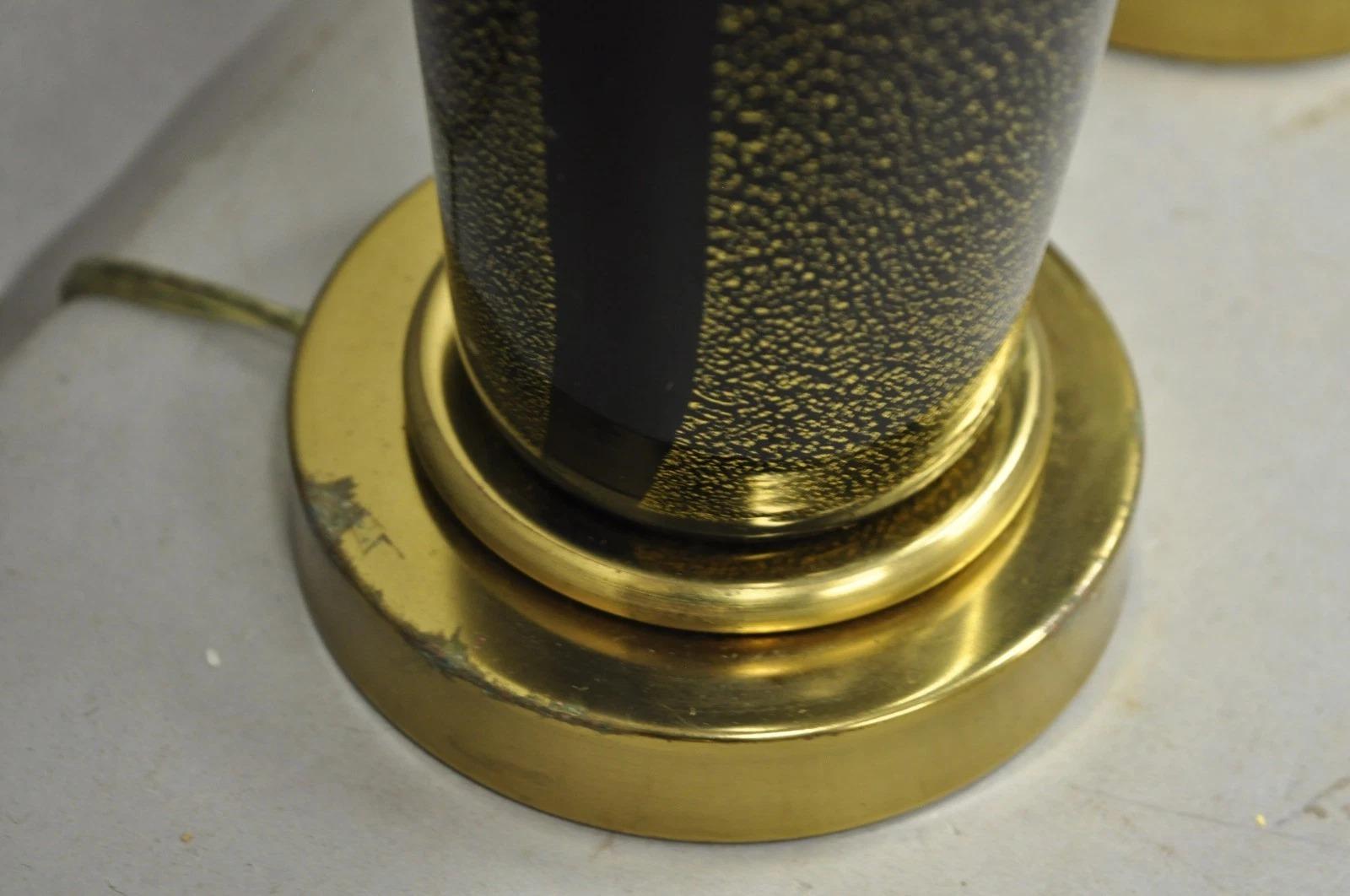 Paire de lampes de table Urne en verre noir et mouchetures d'or Vintage Mid Century Modern en vente 1