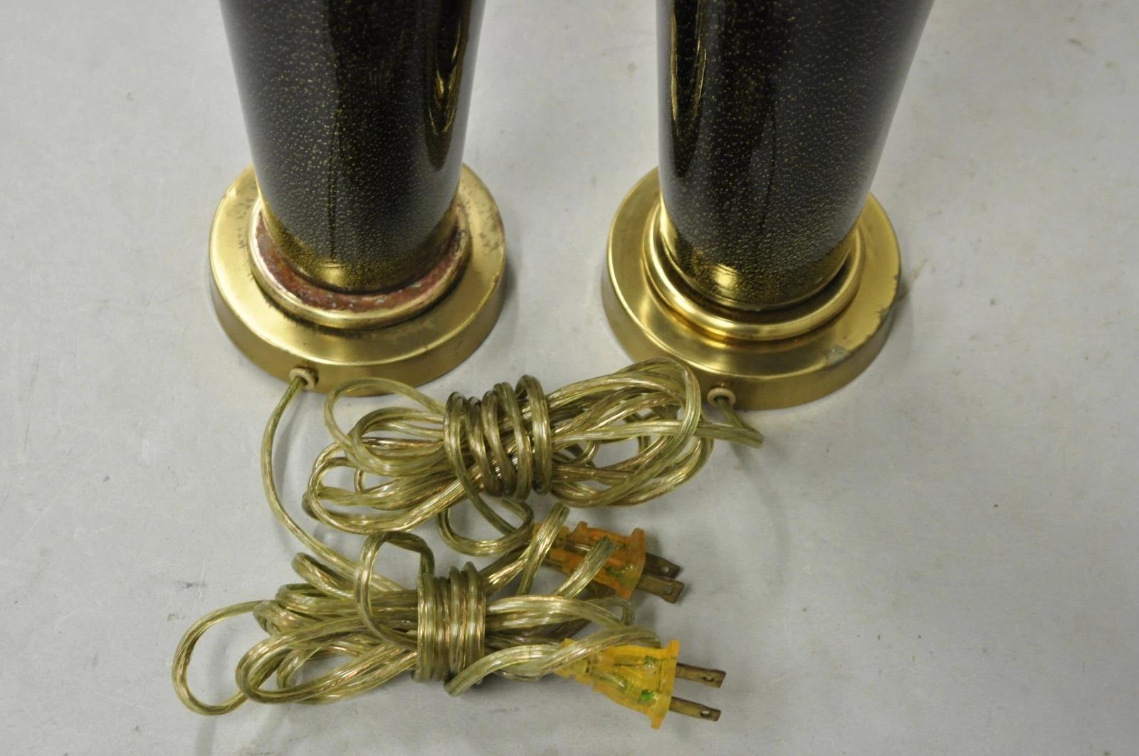 Paire de lampes de table Urne en verre noir et mouchetures d'or Vintage Mid Century Modern en vente 2