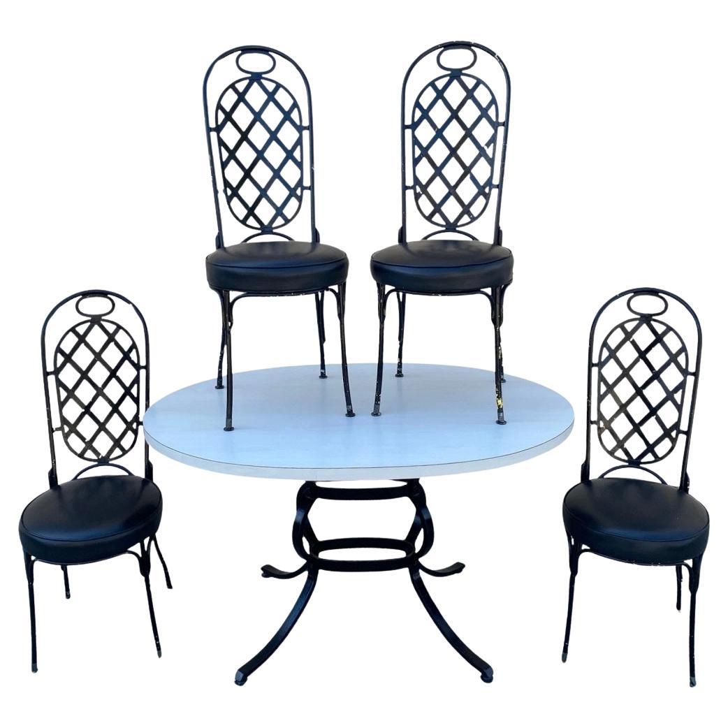 Vintage Mid Century Modern Schwarz Eisen Küche Esszimmer Set 4 Stühle Tisch 5 Stück Set