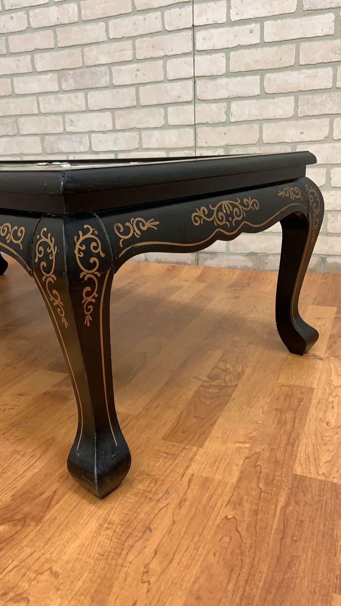 Vintage Mid Century Modern Black Lacquer Chinoiserie Coffee Table For Sale 4