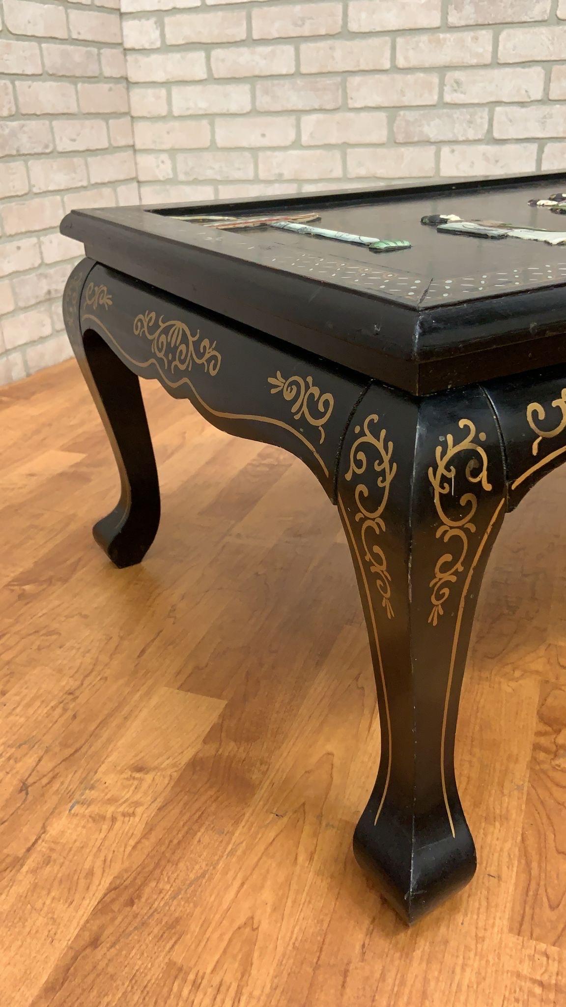 Vintage Mid Century Modern Black Lacquer Chinoiserie Coffee Table For Sale 5