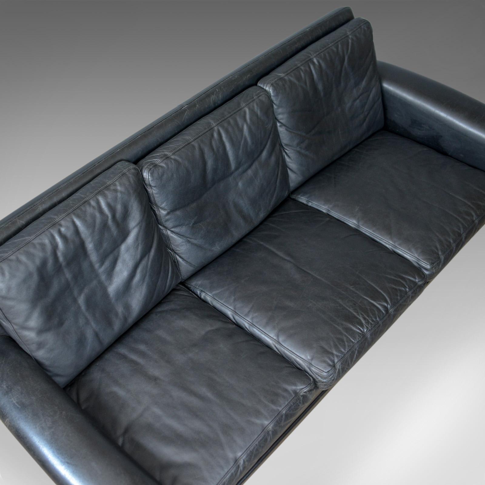 Vintage Mid-Century Modern Black Leather Sofa, Danish, Three-Seat, circa 1970 1