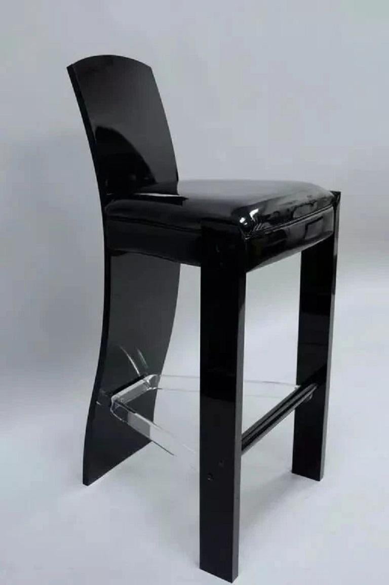Mid-Century Modern Vintage Mid Century Modern Black Lucite Sculptural Bar Stool Chair by Hill, Pair For Sale