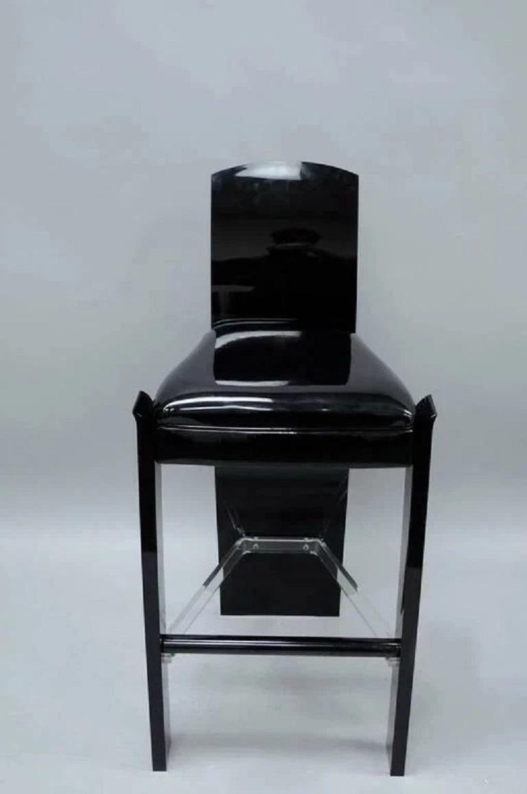 Unknown Vintage Mid Century Modern Black Lucite Sculptural Bar Stool Chair by Hill, Pair For Sale