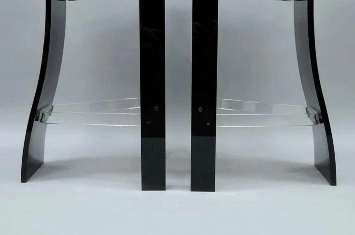 20th Century Vintage Mid Century Modern Black Lucite Sculptural Bar Stool Chair by Hill, Pair For Sale