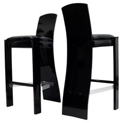Vintage Mid Century Modern Black Lucite Sculptural Bar Stool Chair by Hill, Pair