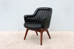 Vintage Mid-Century Modern Black Naugahyde and Walnut Executive Armchair