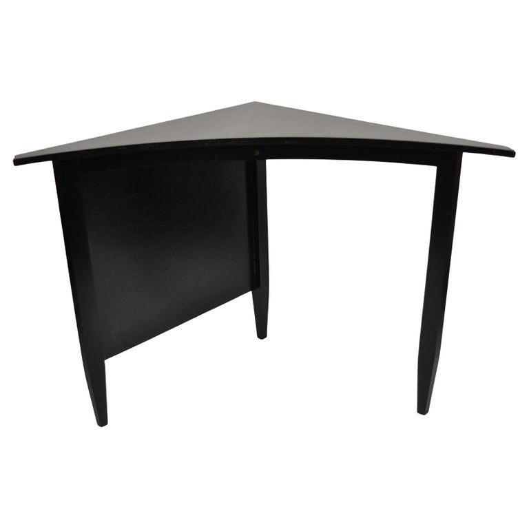 Vintage MidCentury Modern Black Pie Slice Corner Side Table Desk at 1stDibs