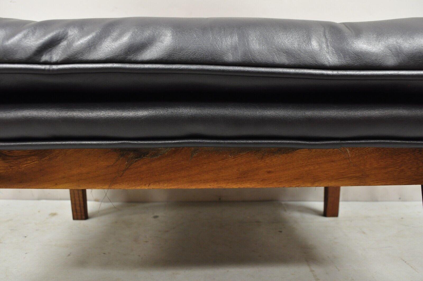 Vintage Mid-Century Modern Black Tufted Vinyl Lounge Chair Footstool Ottoman 2