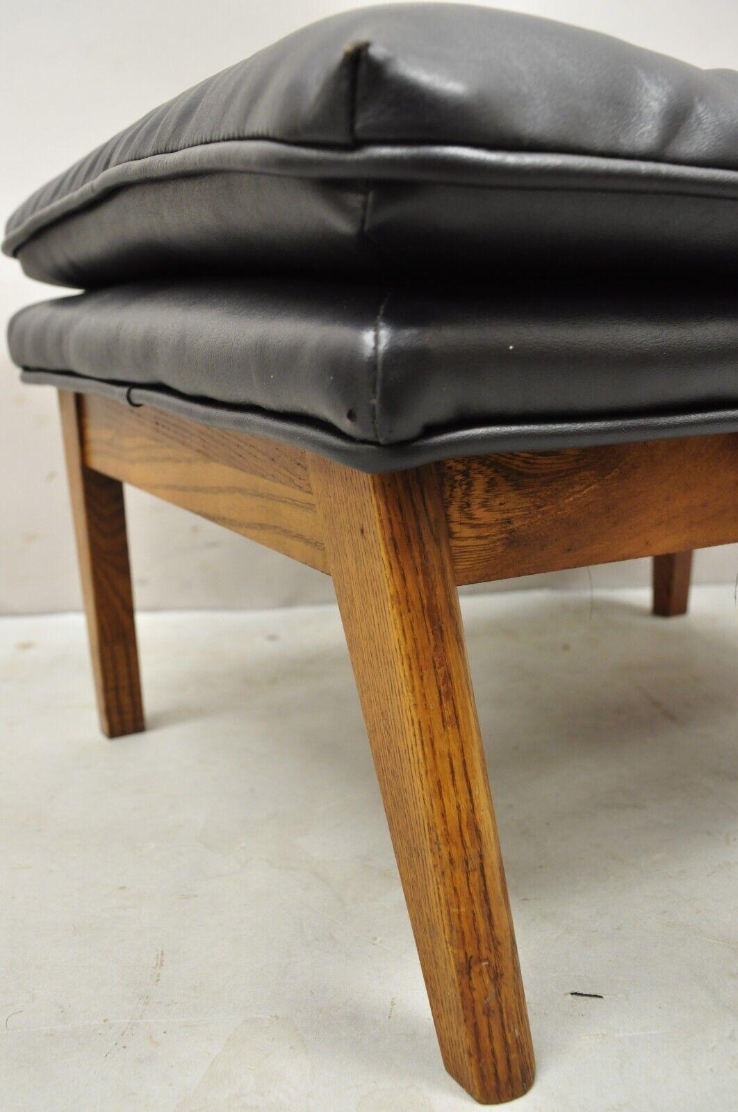 Vintage Mid-Century Modern Black Tufted Vinyl Lounge Chair Footstool Ottoman 3