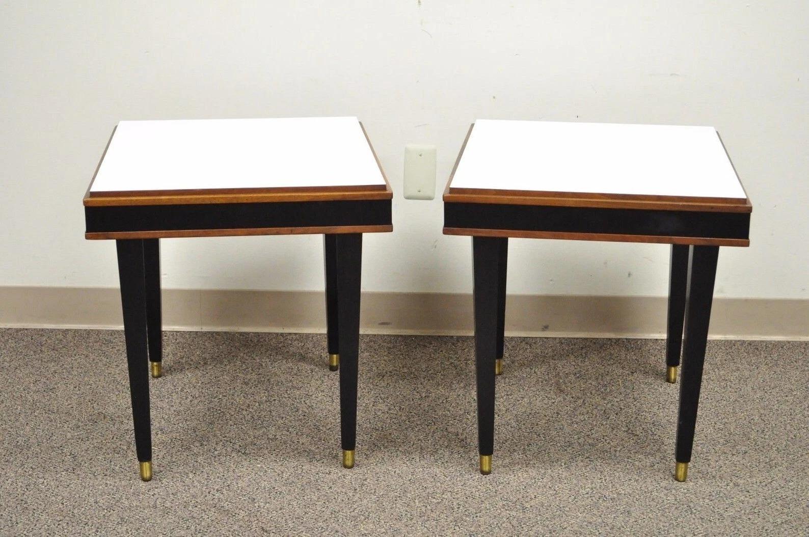 Vintage Mid Century Modern Black & White Rectangular Laminate End Tables - Pair For Sale 4