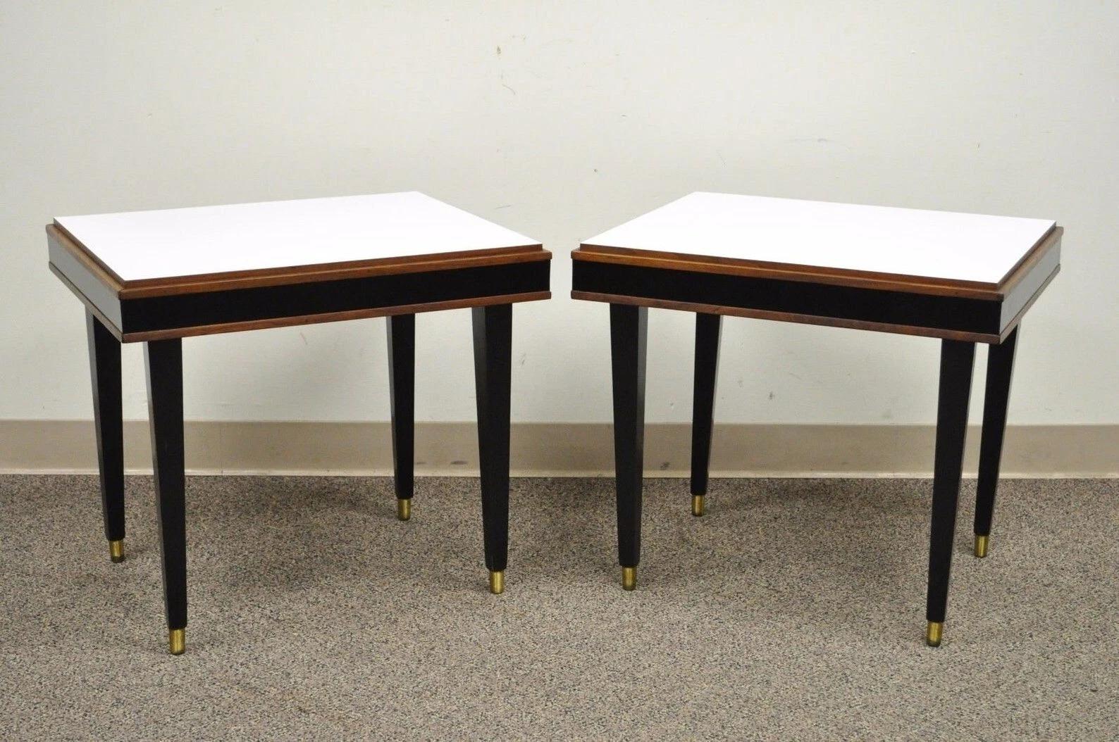 Vintage Mid Century Modern Black & White Rectangular Laminate End Tables - Pair For Sale 5