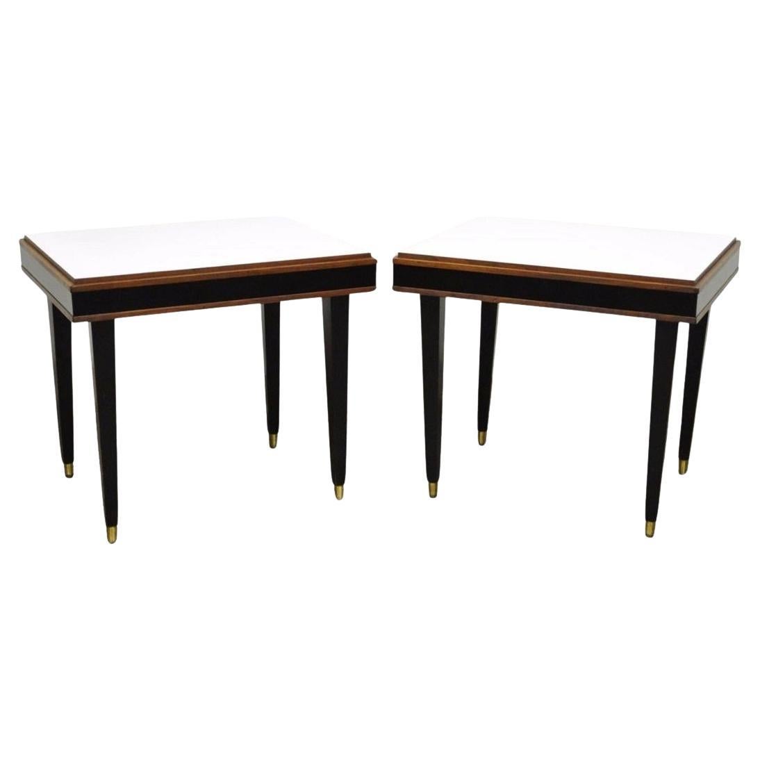 Vintage Mid Century Modern Black & White Rectangular Laminate End Tables - Pair For Sale