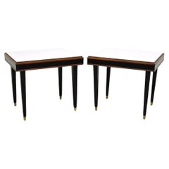 Vintage Mid Century Modern Black & White Rectangular Laminate End Tables - Pair