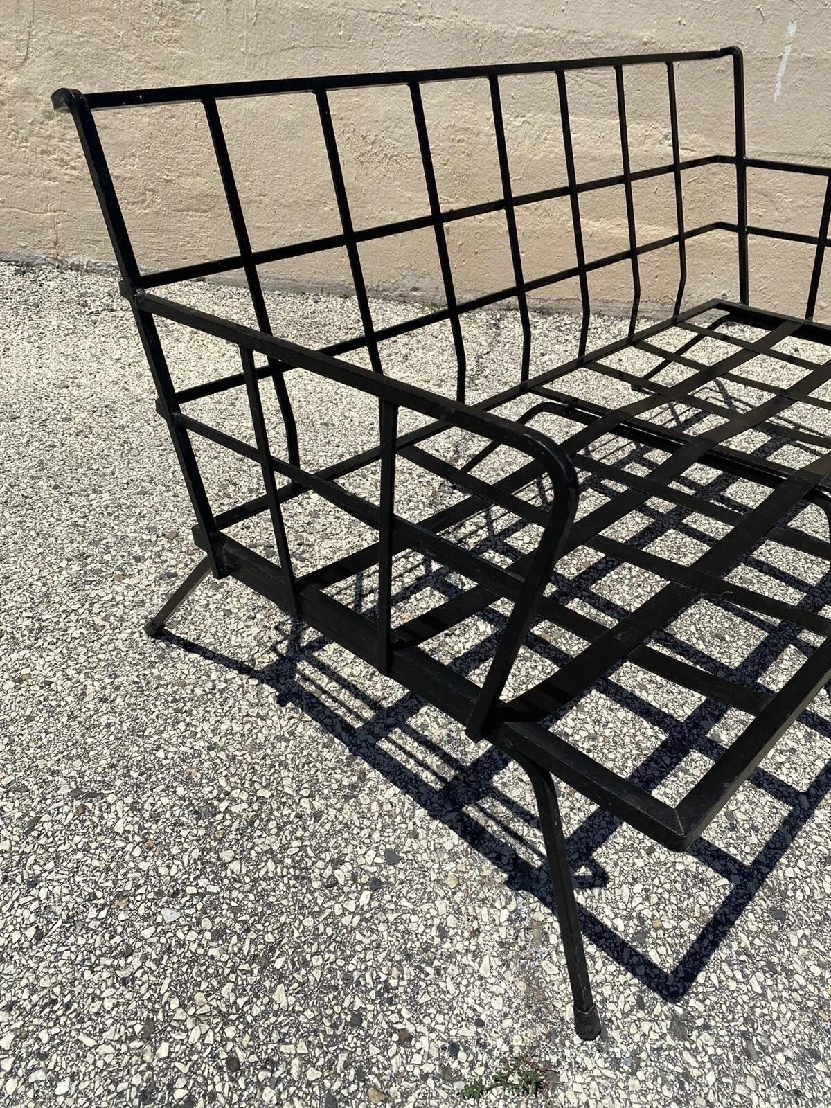 Unknown Vintage Mid Century Modern Black Wrought Iron Arthur Umanoff Style Sofa For Sale