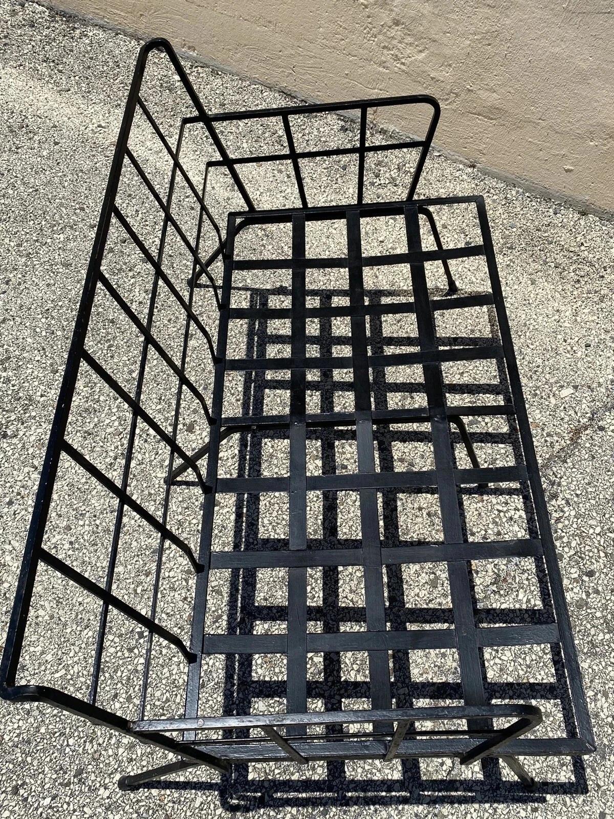 20th Century Vintage Mid Century Modern Black Wrought Iron Arthur Umanoff Style Sofa For Sale