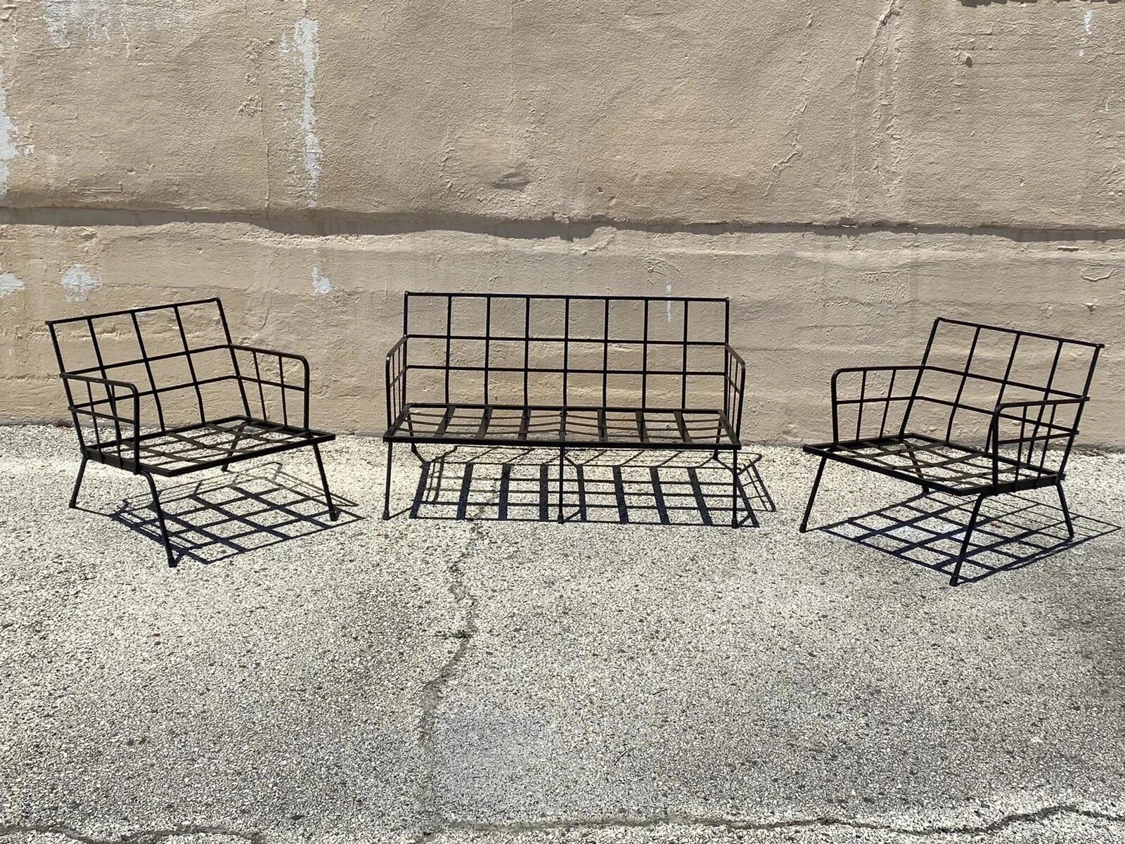 Vintage Mid Century Modern Black Wrought Iron Arthur Umanoff Style Sofa For Sale 3