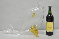 Vintage Mid Century Modern Blenko Style Amber Fin Blown Glass Fish Vase Bowl