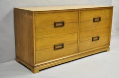 Vintage Mid Century Modern Blonde Mahogany Long Dresser Credenza by Red Lion