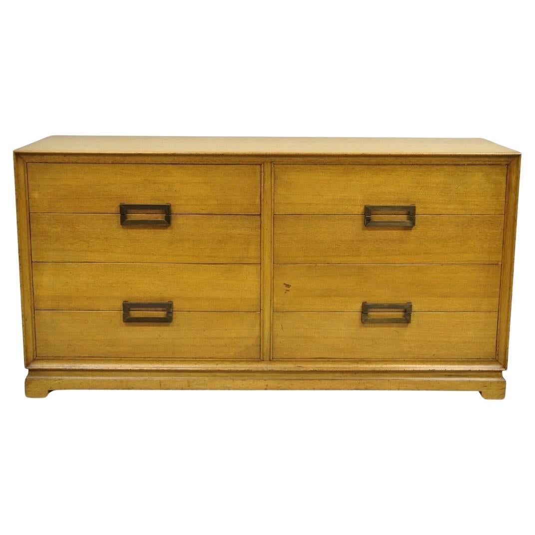 Vintage Mid Century Modern Blonde Mahogany Long Dresser Credenza by Red Lion