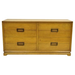 Vintage Mid Century Modern Blonde Mahogany Long Dresser Credenza by Red Lion