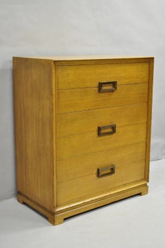 Vintage Mid Century Modern Blonde Mahogany Tall Chest Dresser by Red Lion