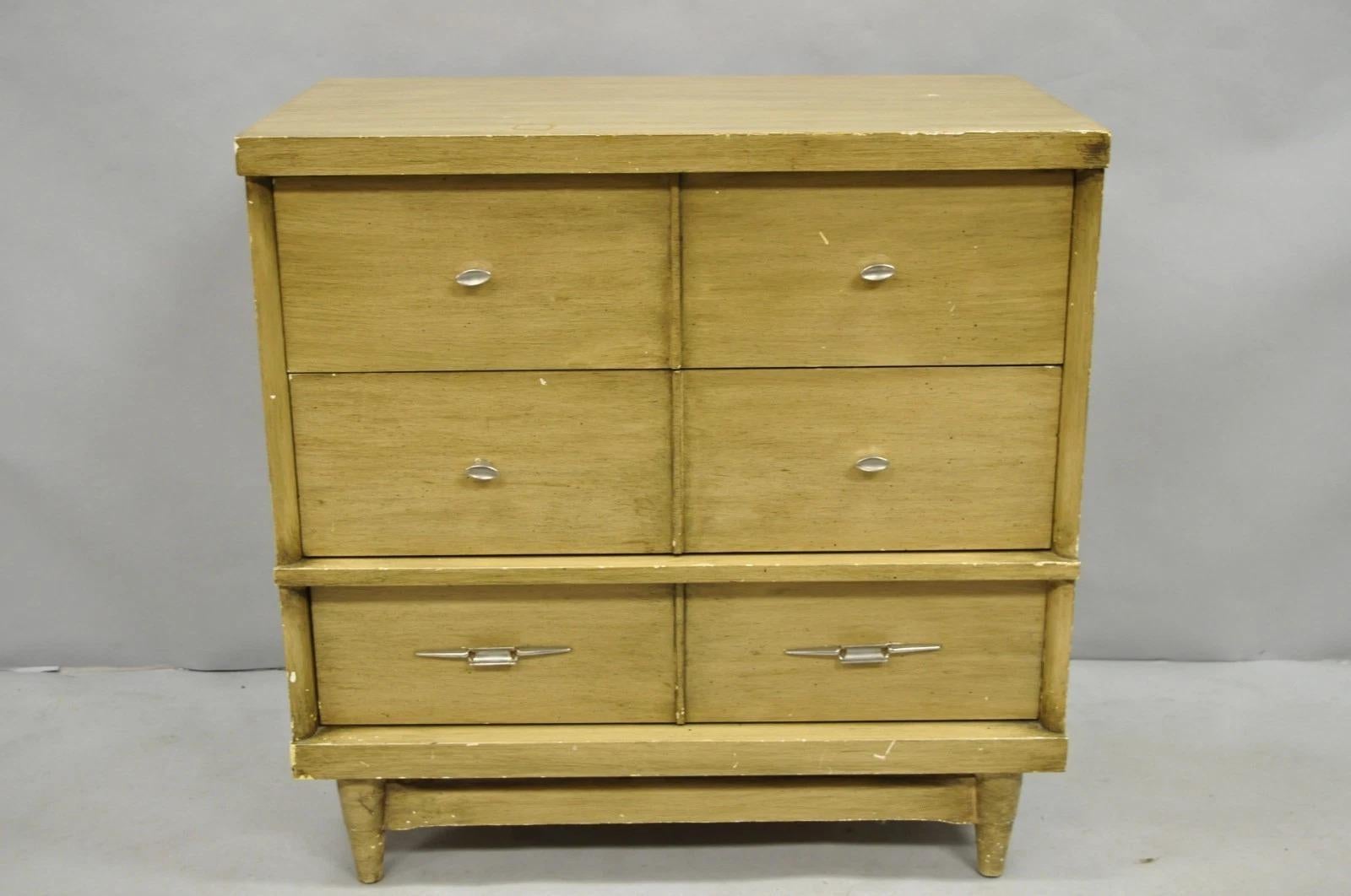 Vintage Mid Century Modern Blonde Wood 3 Drawer Dresser Commode Chest Nightstand in vendita 5