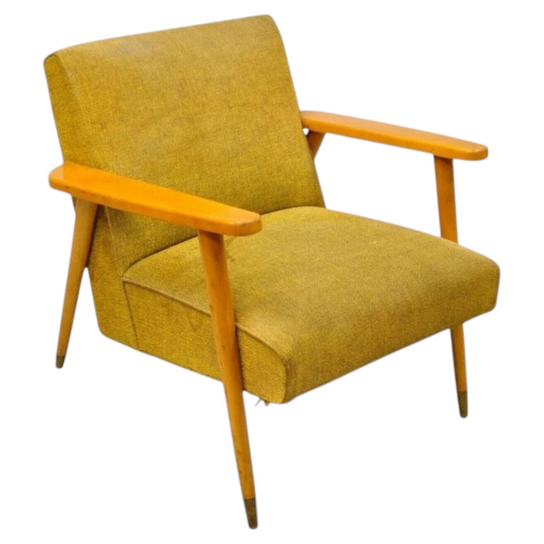 Vintage Mid Century Modern Blonde Wood Paul McCobb Style Paddle Arm Lounge Chair