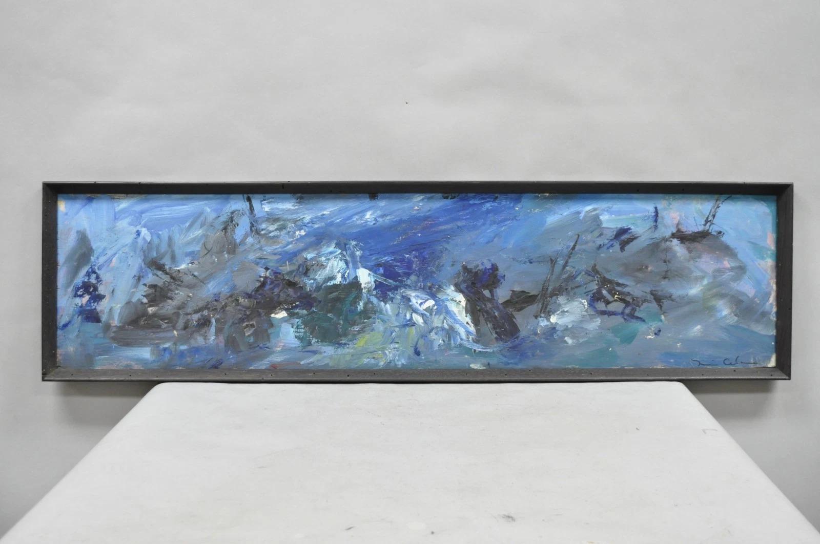 Vintage Mid Century Modern Blue Acrilico astratto su tavola Pittura firmata dall'artista in vendita 5