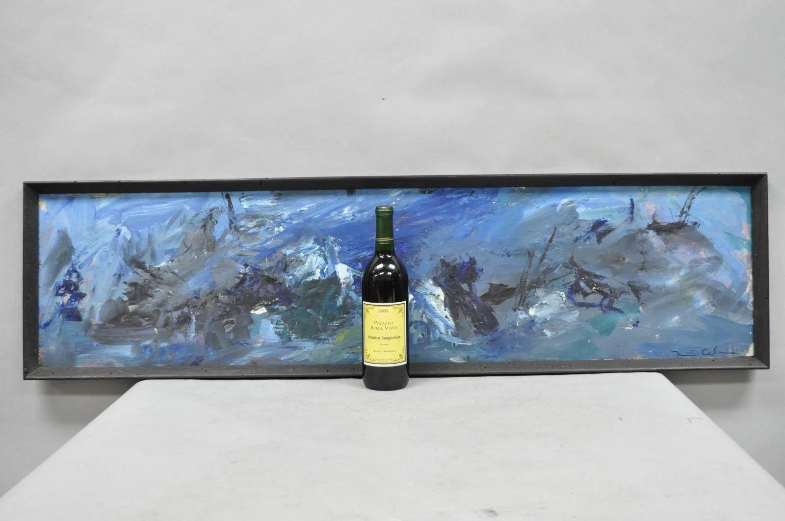 Vintage Mid Century Modern 1960's Blue Abstract Acrylic on Board Painting Artist, Signed. Artista sconosciuto. Circa metà del XX secolo. Misure: 13