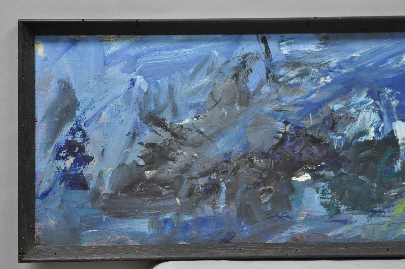 Mid-Century moderno Vintage Mid Century Modern Blue Acrilico astratto su tavola Pittura firmata dall'artista in vendita