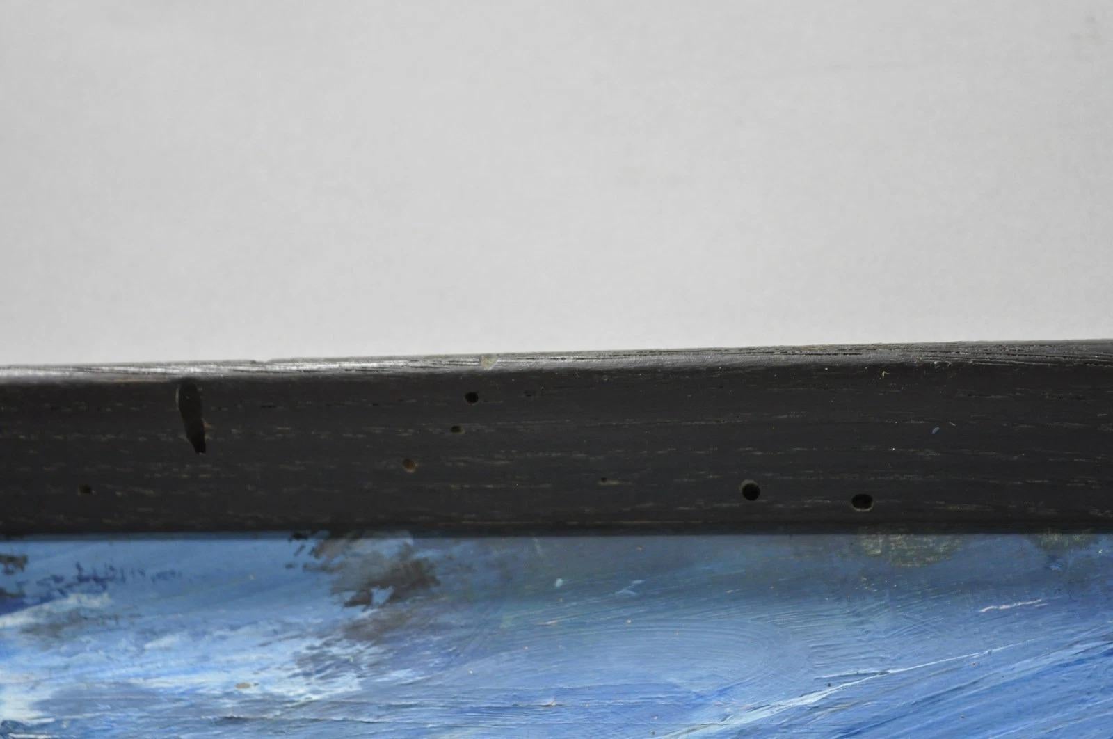 Vintage Mid Century Modern Blue Acrilico astratto su tavola Pittura firmata dall'artista in vendita 3