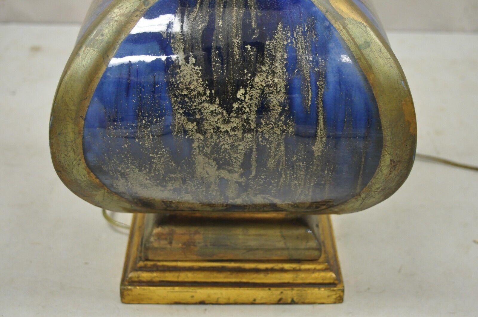Vintage Mid-Century Modern Blue Drip Glaze Ceramic Pottery Table Lamp For Sale 3